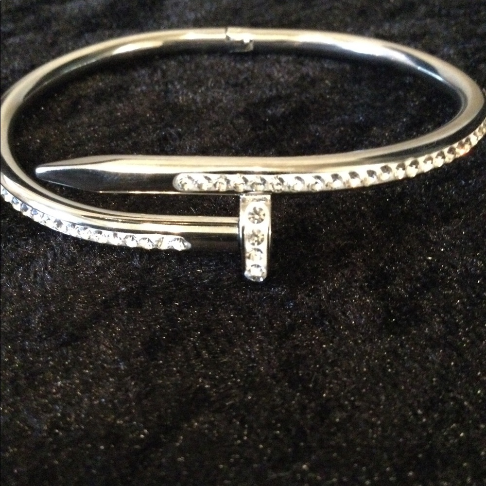 NEW-Stainless Steel Crystal Nail Bangle - Picture 2 of 8